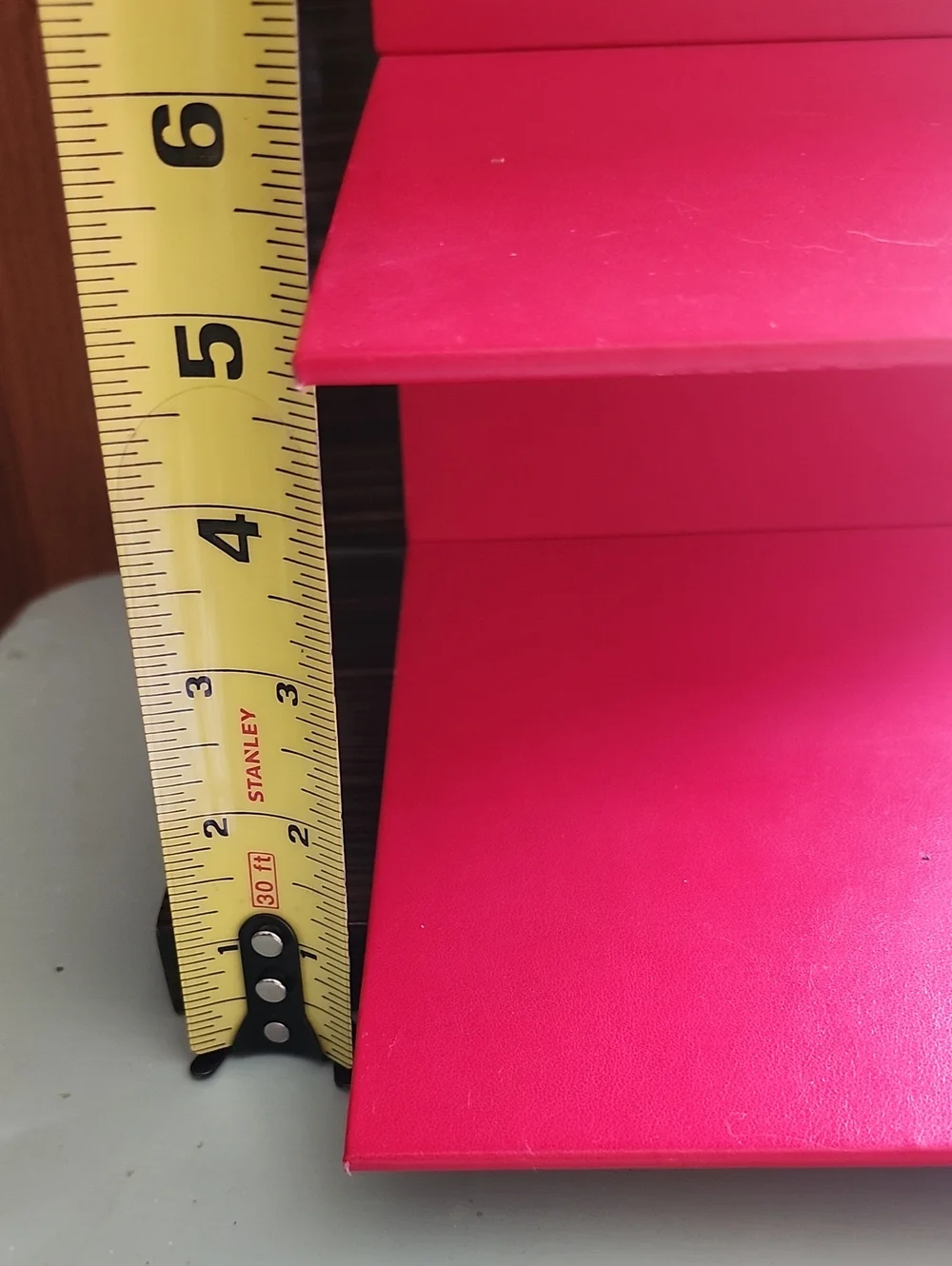 Carolina Herrera Red and Wood Two-Tier Display